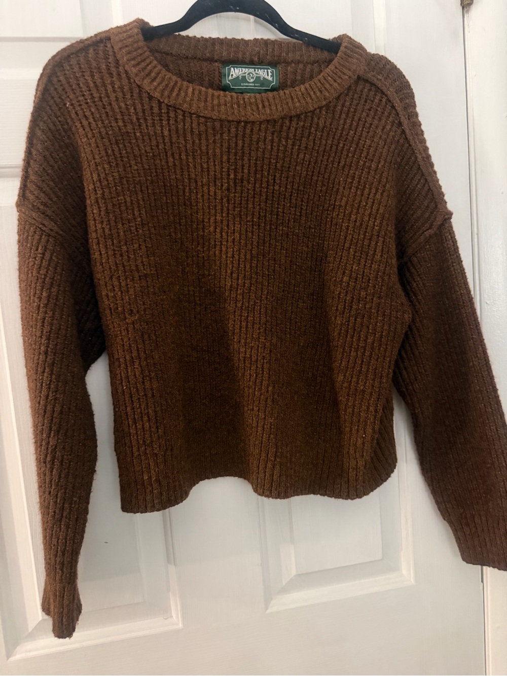 American Eagle Outfitters Brown Ribbed Crewneck Sweater